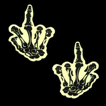 Fuck You Glow in the Dark Skeleton Hand Nipple Cover Pasties - Permissive -