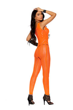 Crochet Footless Bodystocking With Open Crotch - One Size - Permissive -