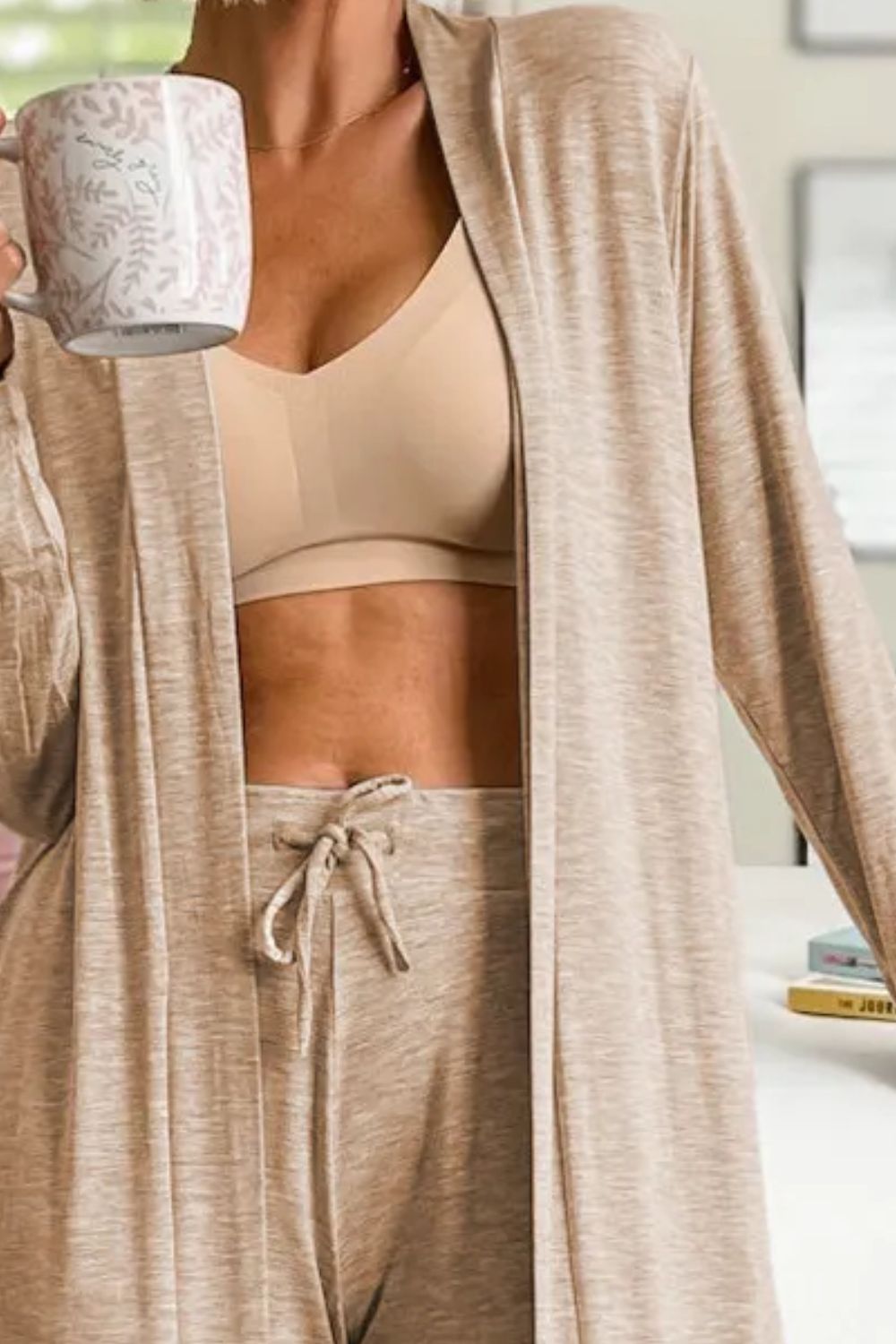 Open Front Long Sleeve Cardigan and Pants Lounge Set - Permissive -