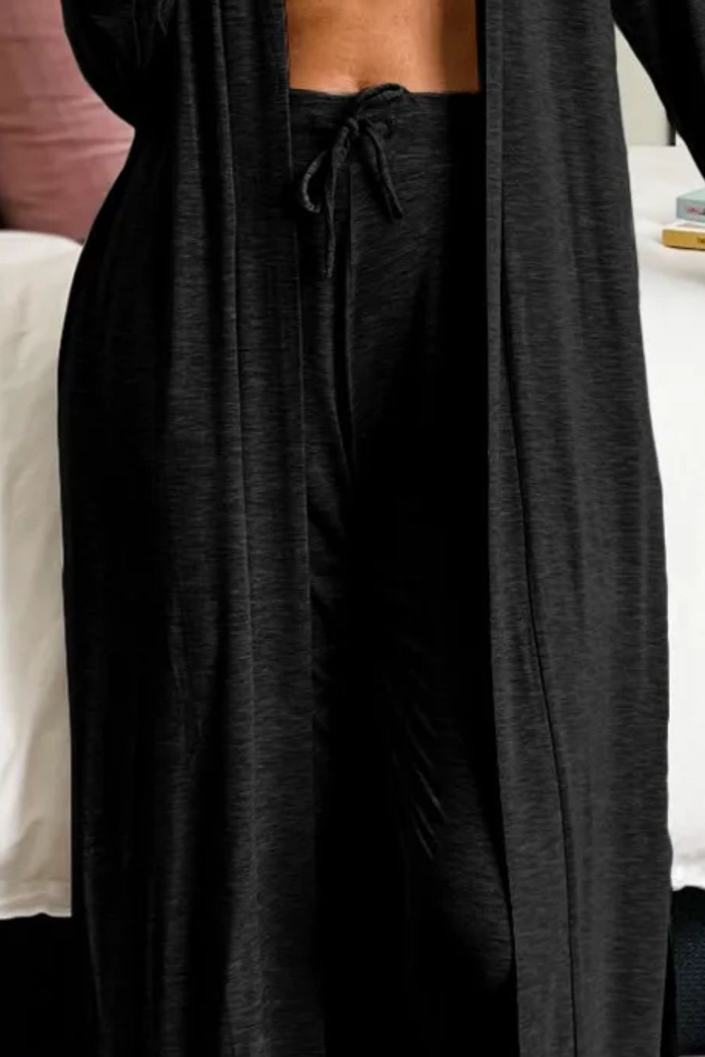 Open Front Long Sleeve Cardigan and Pants Lounge Set - Permissive -