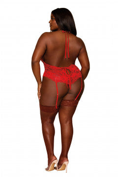Garter Teddy - Queen Size - Ruby - Permissive -