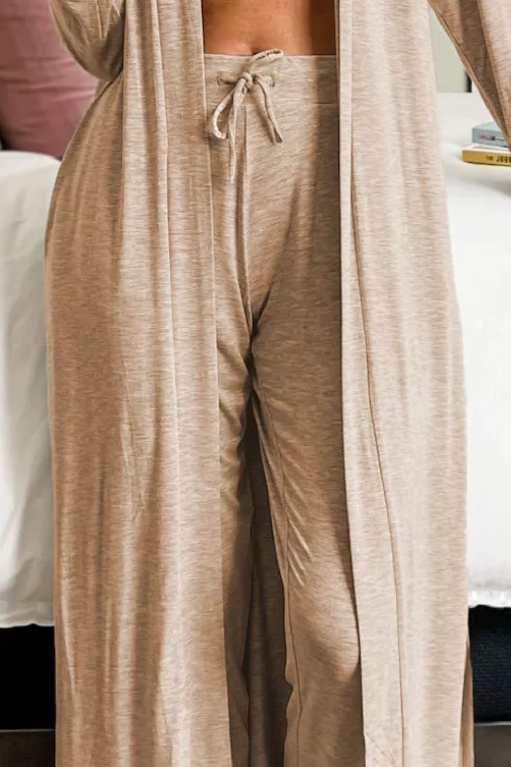 Open Front Long Sleeve Cardigan and Pants Lounge Set - Permissive -