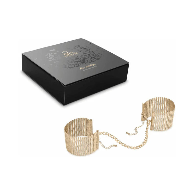 Bijoux Indiscrets Desir Metallique Mesh Handcuffs Gold - Permissive -