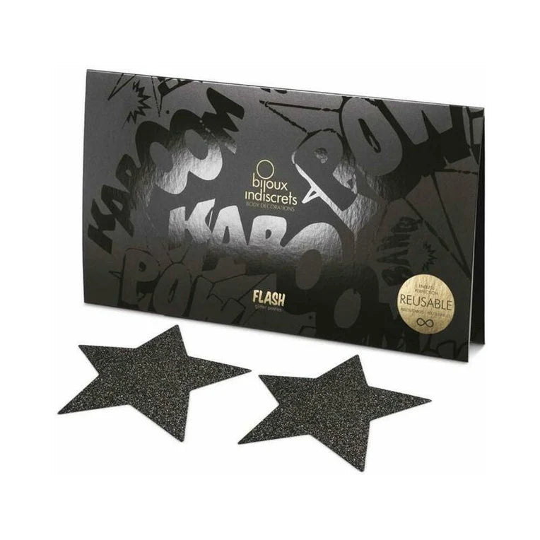 Bijoux Indiscrets Flash Reusable Glitter Pasties Star Black - Permissive -