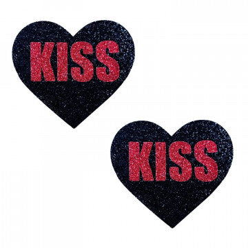 Kiss Red and Black Valentine Glitter Heart Nipple Cover Pasties - Permissive - nipple
