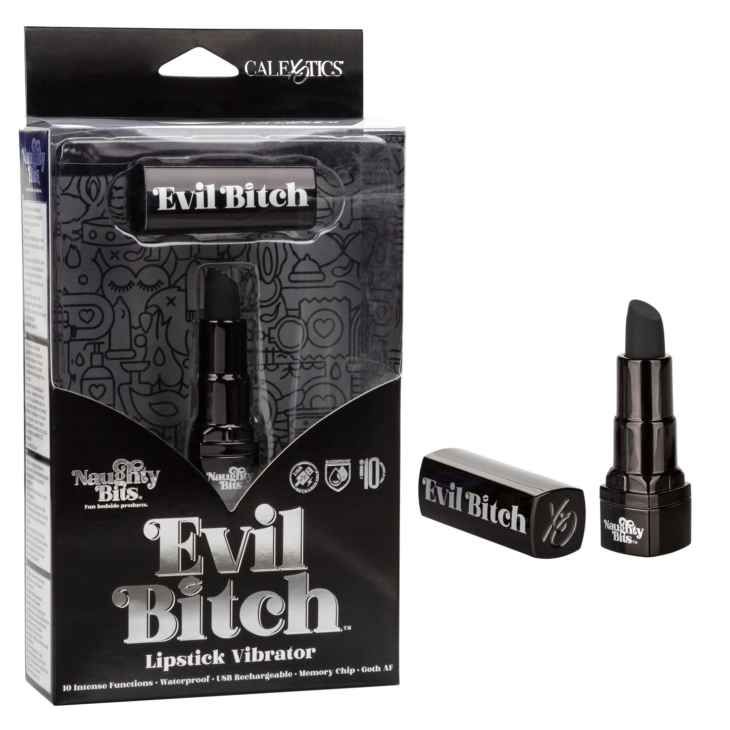 Naughty Bits Evil Bitch Lipstick Vibrator - Black - Permissive -