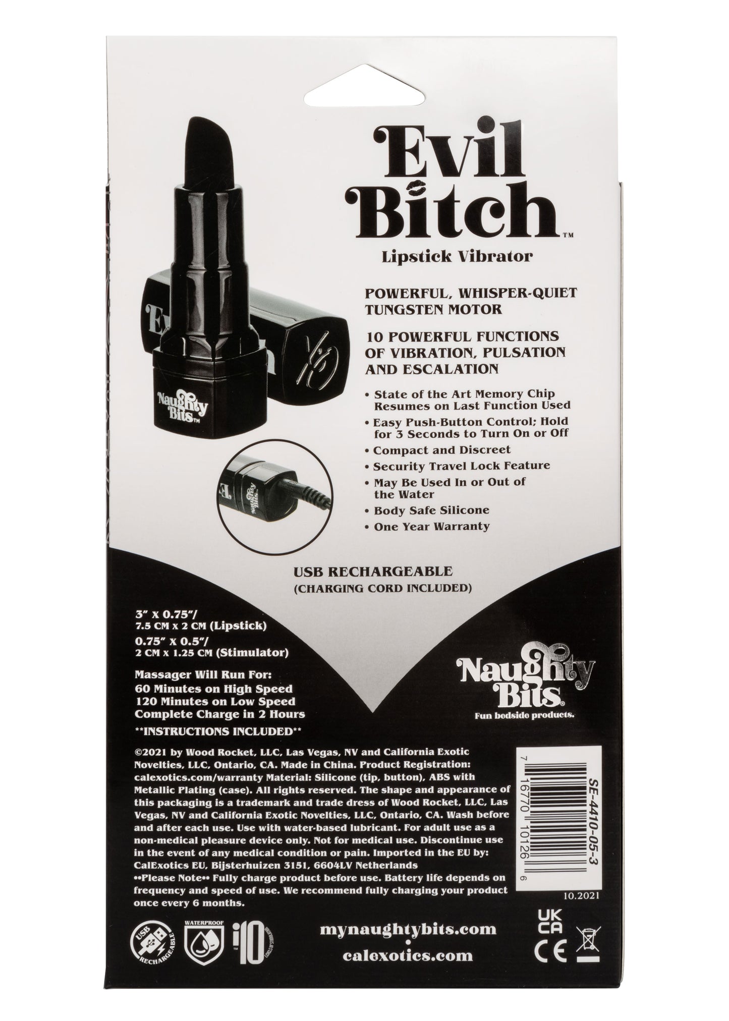 Naughty Bits Evil Bitch Lipstick Vibrator - Black - Permissive -