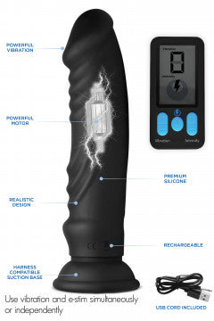 E-Stim and Vibrating Dildo With Remote - Black - Permissive -