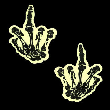 Fuck You Glow in the Dark Skeleton Hand Nipple  Cover Pasties - Permissive - 