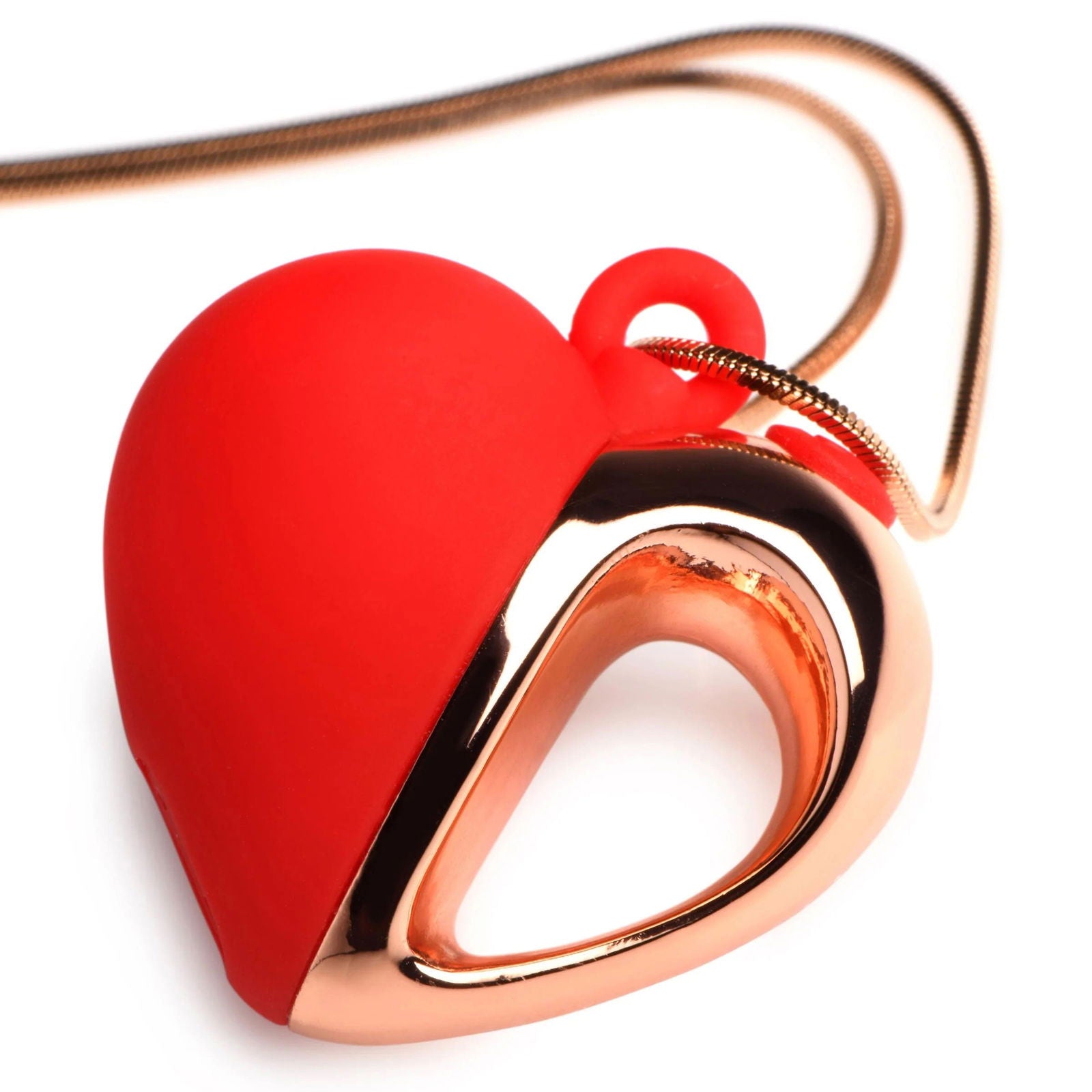 10x Vibrating Silicone Heart Necklace - Rose Gold/ Red - Permissive - 