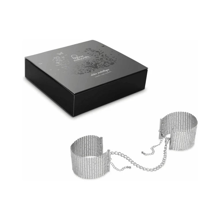 Bijoux Indiscrets Desir Metallique Mesh Handcuffs Silver - Permissive - BDSM & Fetish