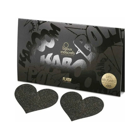 Bijoux Indiscrets Flash Reusable Glitter Pasties Heart Black - Permissive - 