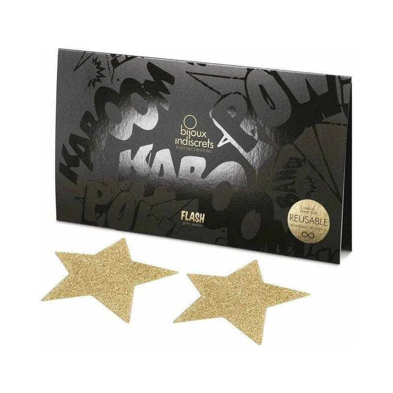 Bijoux Indiscrets Flash Reusable Glitter Pasties Star Gold - Permissive - 