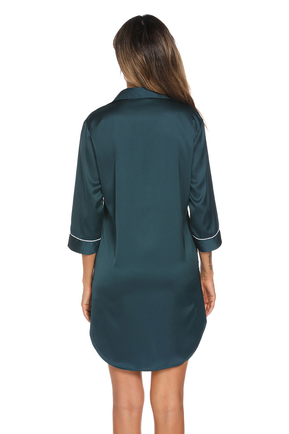 Button Up Collared Neck Night Dress with Pocket - Permissive - 