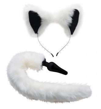 White Fox Tail Anal Plug and Ears Set - Permissive - Lingerie & Bodywear