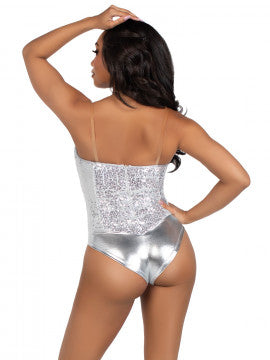 Sequin Bodysuit - Silver - Permissive - 