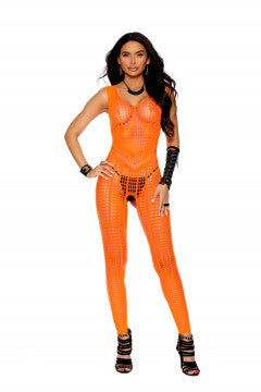 Crochet Footless Bodystocking With Open Crotch - One Size - Permissive - Lingerie & Bodywear