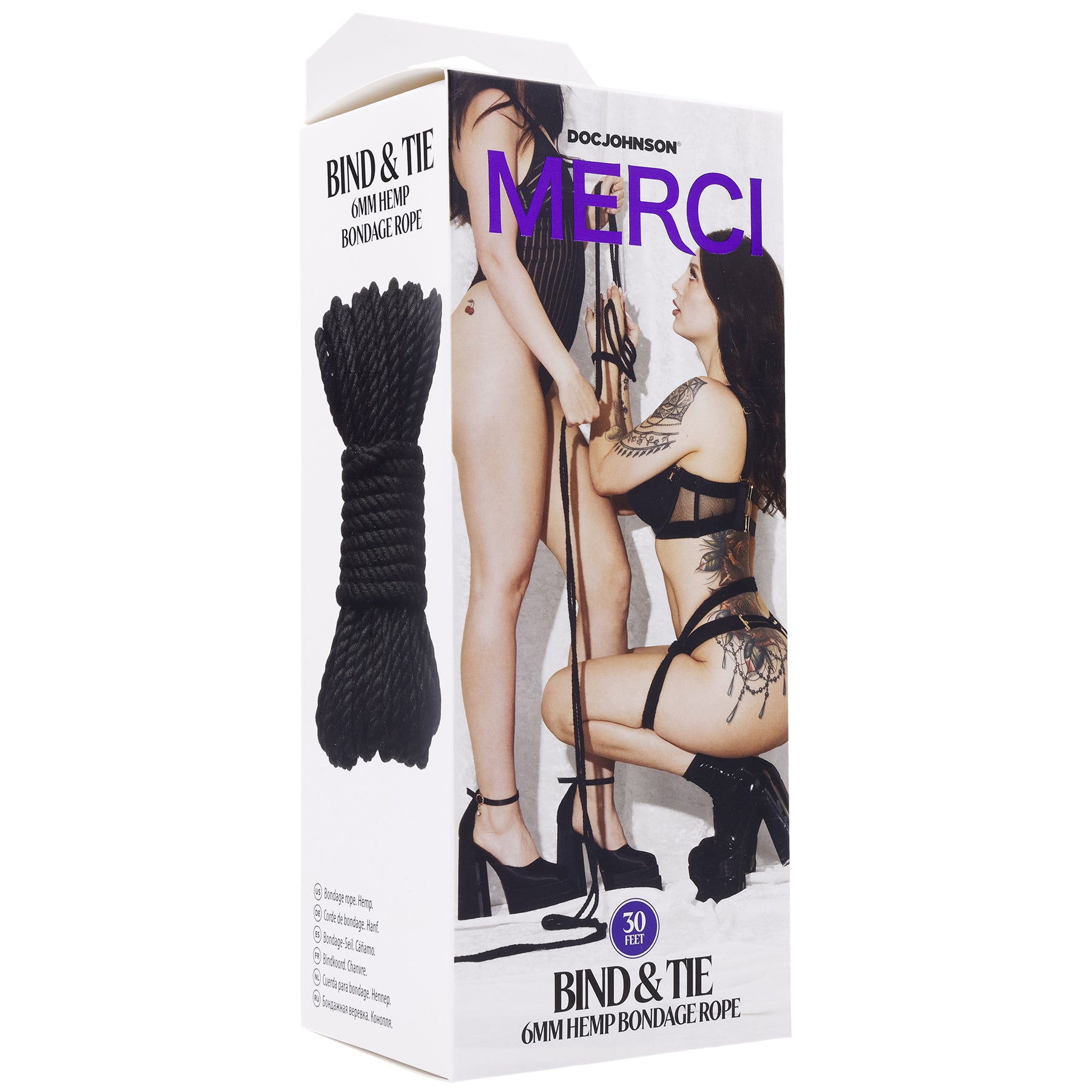 Merci - Bind and Tie - 6mm Hemp Bondage Rope - 30  Feet - Black - Permissive - 