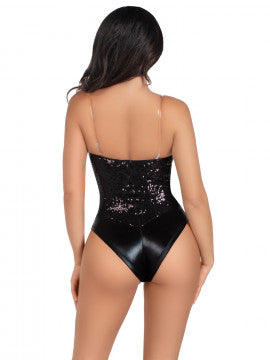 Sequin Bodysuit - Black - Permissive - 