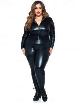 Lame  - Zipper Front Catsuit - Black - Permissive - Lingerie & Bodywear