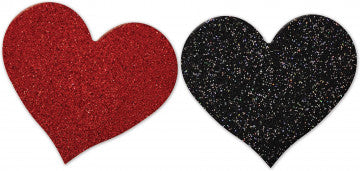 Nipplicious - Heart Shape Pasties - Glitter  -  Red and Black - Permissive - nipple