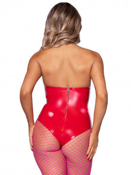 Vinyl Bodysuit - Red - Permissive - 