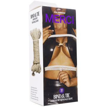 Merci - Bind and Tie - 6mm Hemp Bondage Rope - 30  Feet - Black - Permissive - 